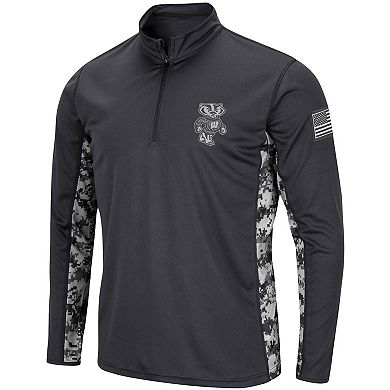 Men's Colosseum Charcoal Wisconsin Badgers OHT Military Appreciation Digi Camo Quarter-Zip Jacket