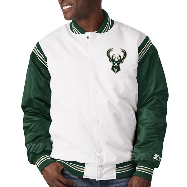 Men's Snap Tab Closure Green and White Varsity Jacket - Jackets Creator