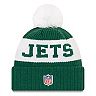 Youth New Era White/Green New York Jets 2020 NFL Sideline Sport Pom Cuffed Knit Hat