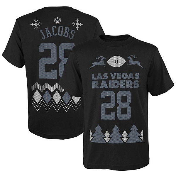 Youth Josh Jacobs Black Las Vegas Raiders Holiday Name & Number T-Shirt