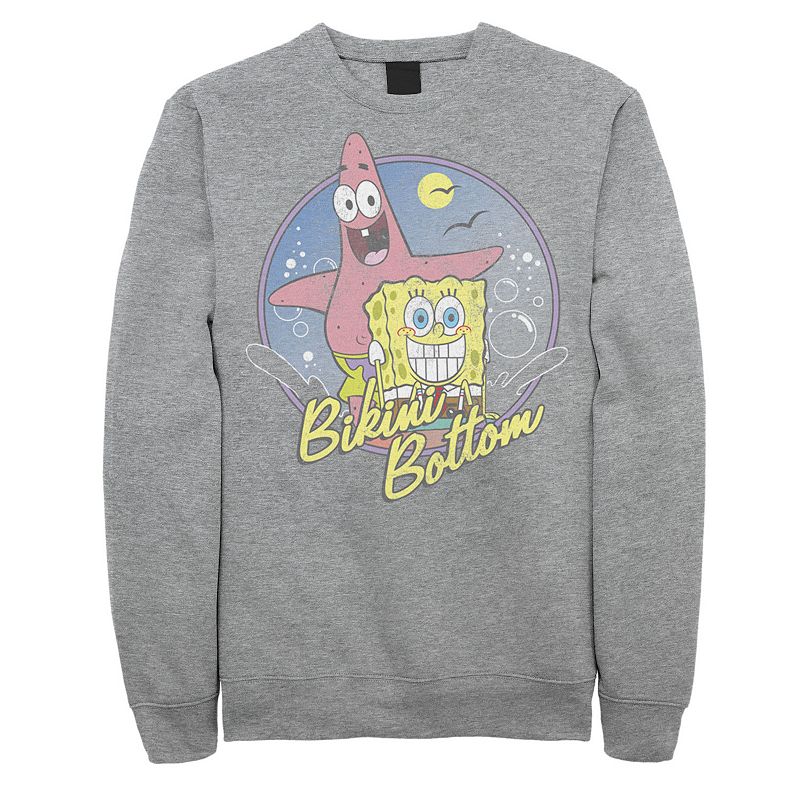 Men's SpongeBob SquarePants And Patrick Bikini Bottom Portrait Sweatshirt, Size: XL, Athletic Grey