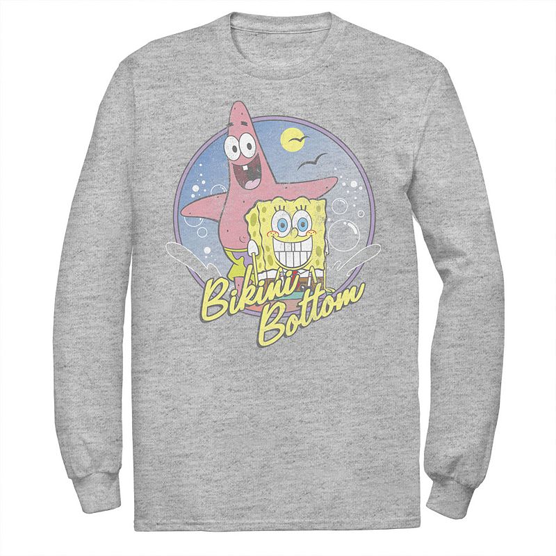Men's SpongeBob SquarePants And Patrick Bikini Bottom Portrait Tee, Size: Small, Athletic Grey