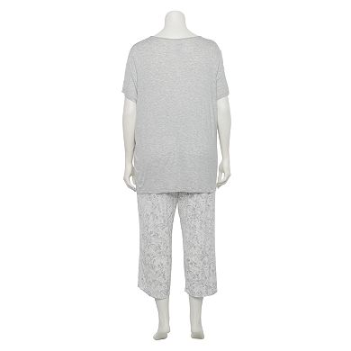 Plus Size Croft & Barrow® Lace Short Sleeve Pajama Tee & Pajama Pants Set