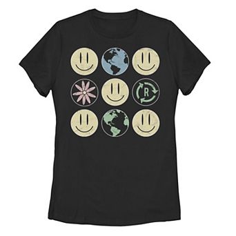 Juniors' Smiley Eco Grid Earth Graphic Tee