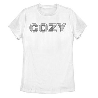 Juniors' "Cozy" Plaid Graphic Tee