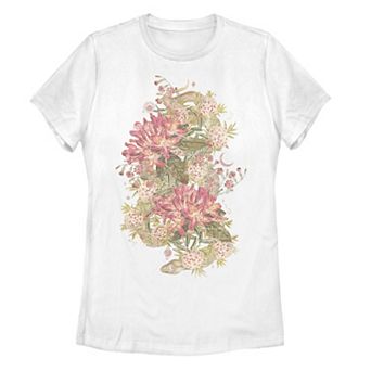 Juniors' Celestial Snake Floral Graphic Tee