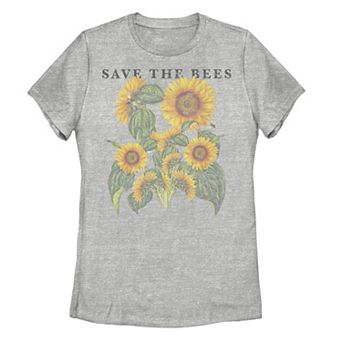 Juniors' Sunflower Bees Text Tee