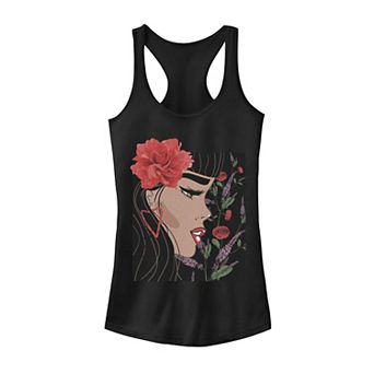 Juniors' Rose Floral Face Tank Top