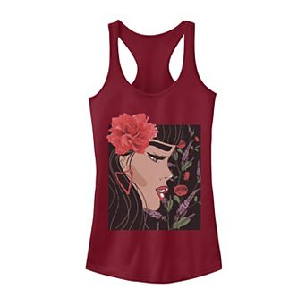 Juniors' Rose Floral Face Tank Top