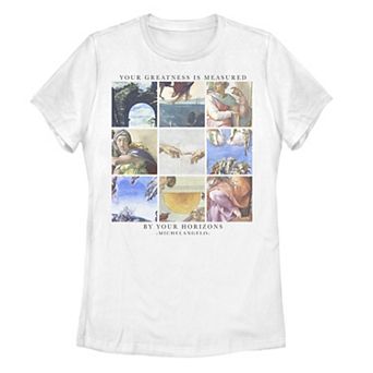 Juniors' Michelangelo "Greatness is Measured" Artsy Panel Grid Tee