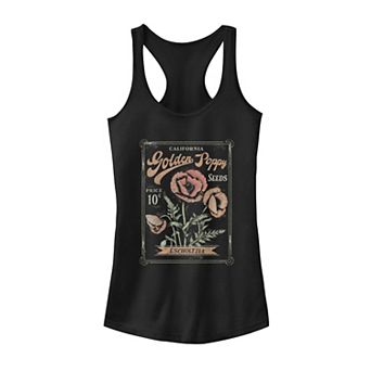 Juniors' Golden Poppy Seeds Floral Racerback Tank Top