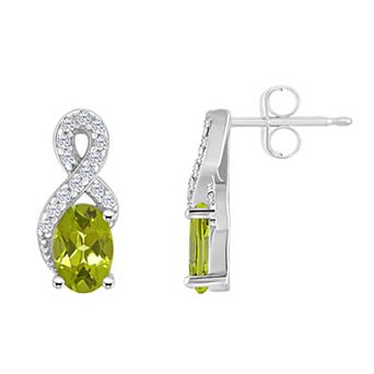 Celebration Gems Sterling Silver Peridot White Topaz Accent Oval Drop Earrings