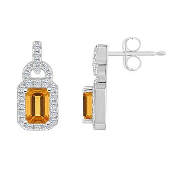 Celebration Gems Sterling Silver Citrine & White Topaz Accent Drop Earrings