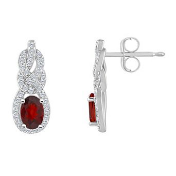 Celebration Gems Sterling Silver Garnet & White Topaz Accent Oval Drop Earrings