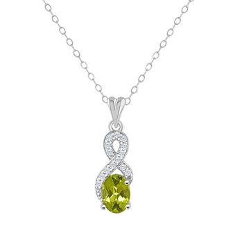 Celebration Gems Sterling Silver Peridot & White Topaz Accent Oval Pendant Necklace