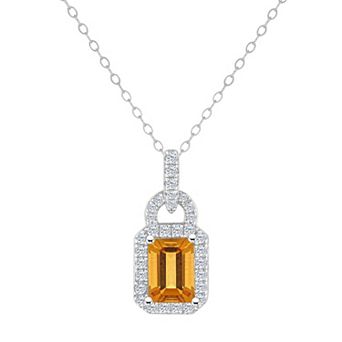 Celebration Gems Sterling Silver Citrine & White Topaz Accent Lock Pendant Necklace