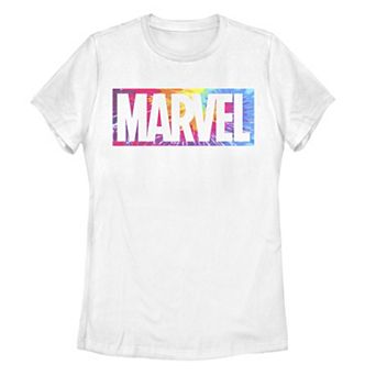 Juniors' Marvel Tie-Dye Box Logo Graphic Tee