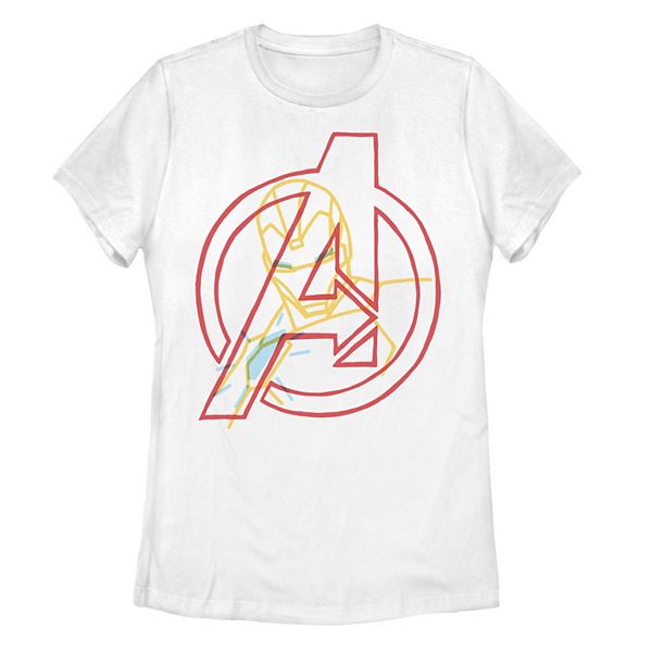 Juniors' Marvel Avengers Iron Man Neon Logo Graphic Tee