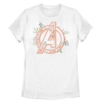 Juniors' Marvel Avengers Soft Floral Logo Graphic Tee