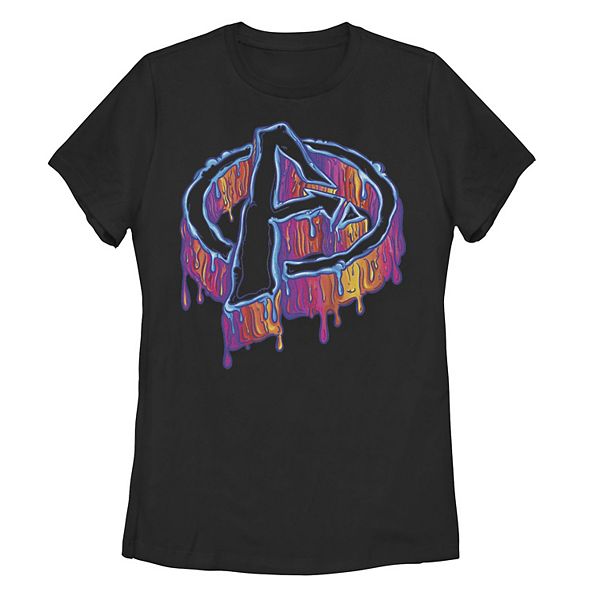 Juniors' Marvel Avengers Dripping Paint Logo Graphic Tee