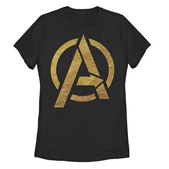 Juniors' Marvel Avengers Gold Foil Logo Graphic Tee