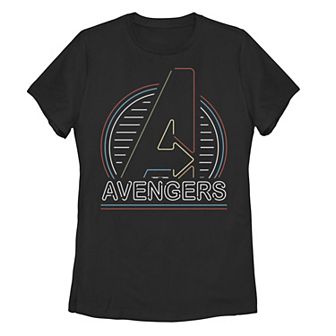 Juniors' Marvel Avengers Thin Neon Stripes Logo Graphic Tee