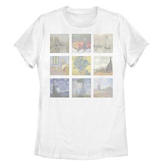 Juniors' Impressionist Grid Artsy Graphic Tee