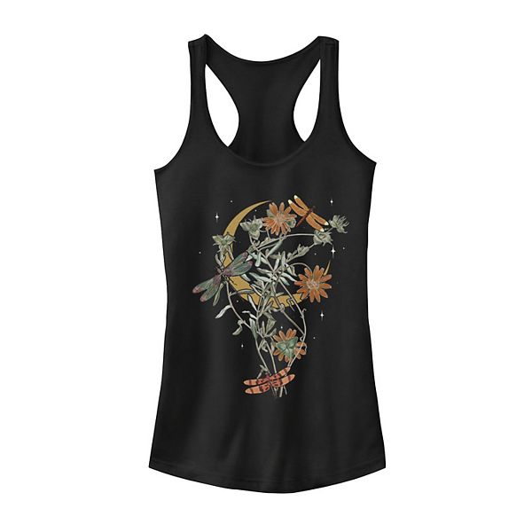 Juniors' Dragonfly Fall Floral Graphic Tank
