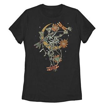 Juniors' Dragonfly Fall Floral Graphic Tee
