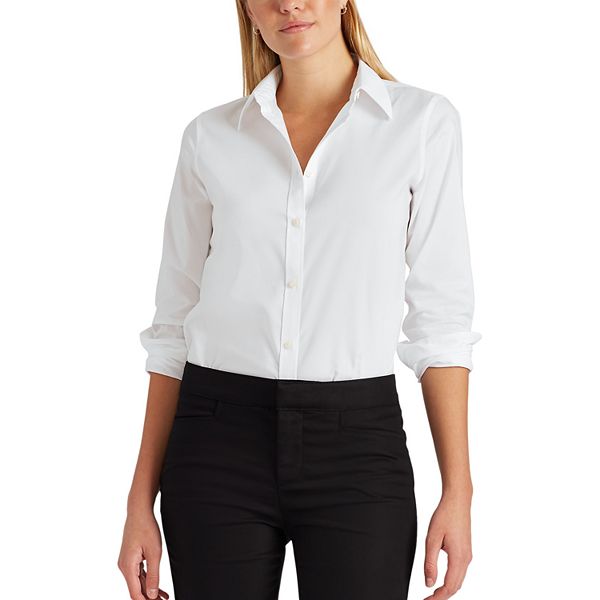 CHAPS Womens Long Sleeve Non Iron Cotton Sateen-Shirt Button Down Shirt