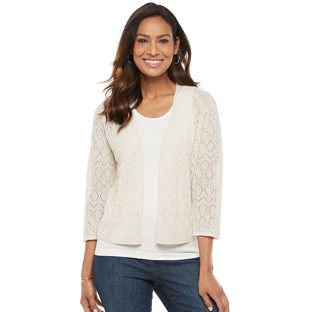 Open front pointelle outlet cardigan