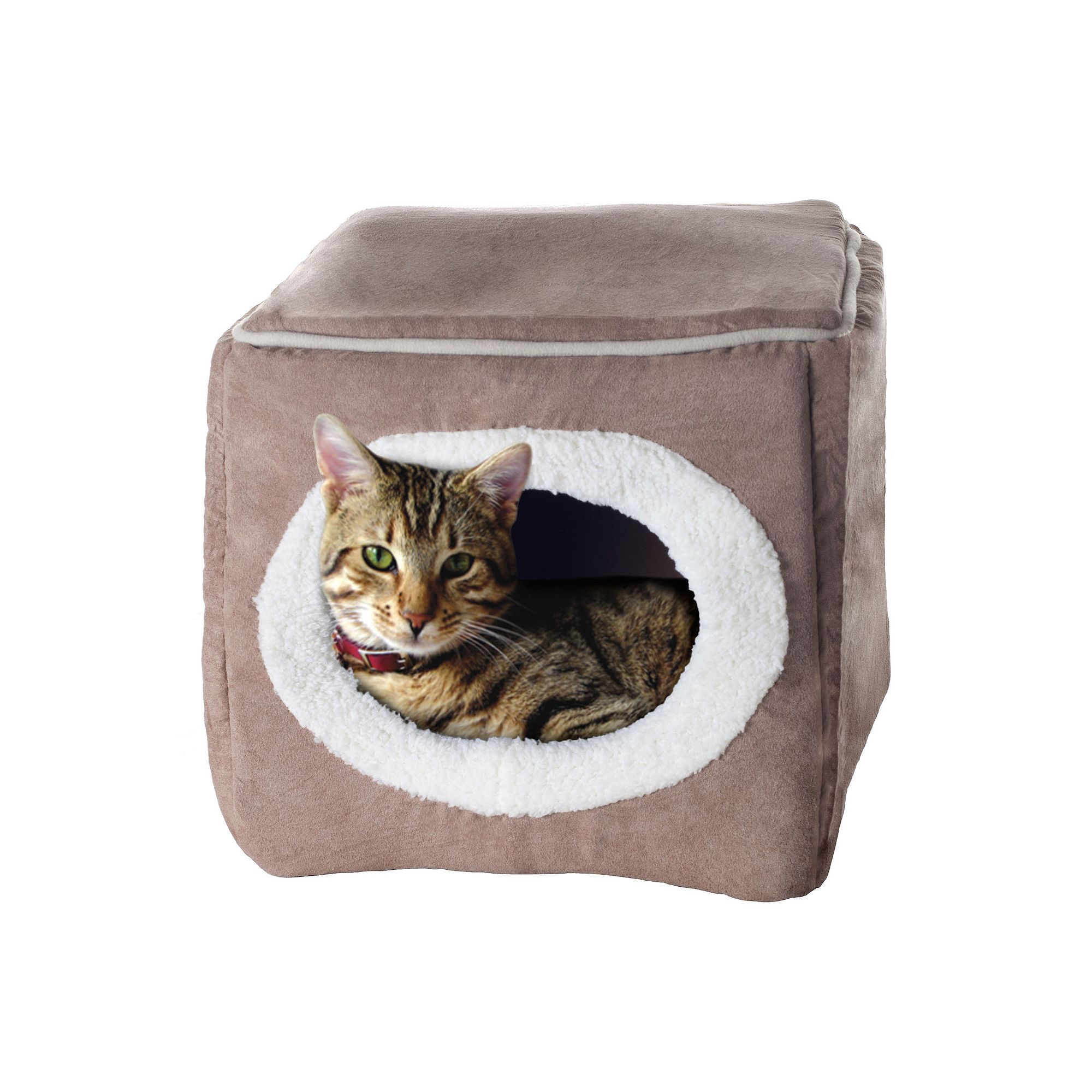 PetMaker Pet Pal Cozy Cave Enclosed Cube Cat Bed, Brown