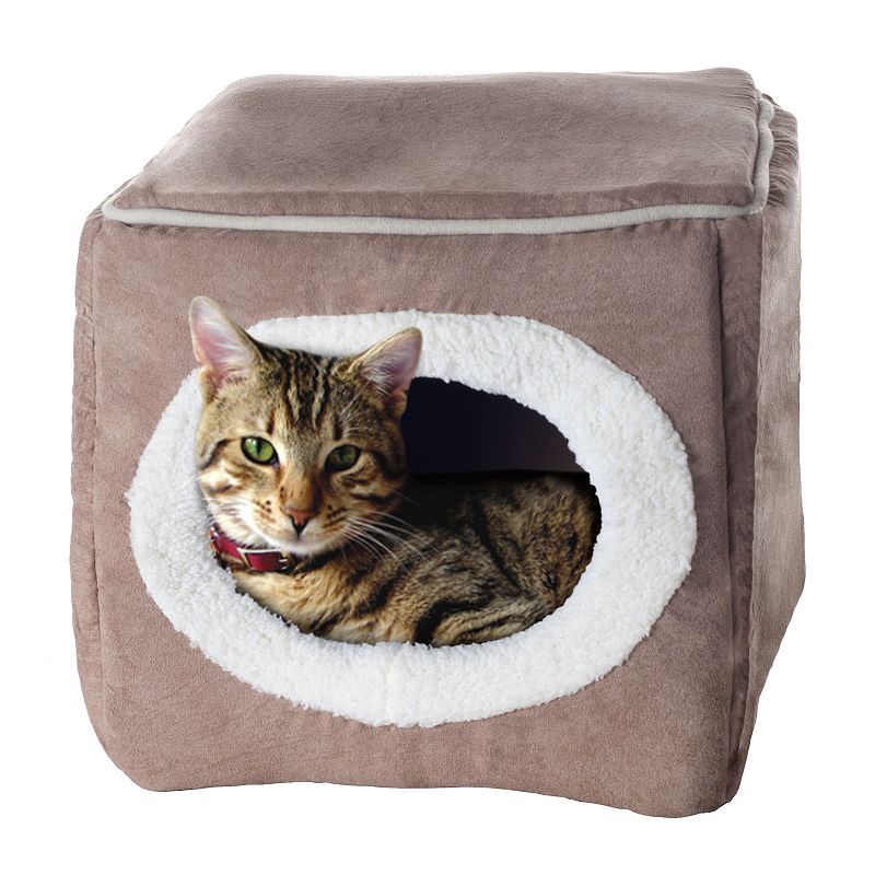 PetMaker Pet Pal Cozy Cave Enclosed Cube Cat Bed, Brown