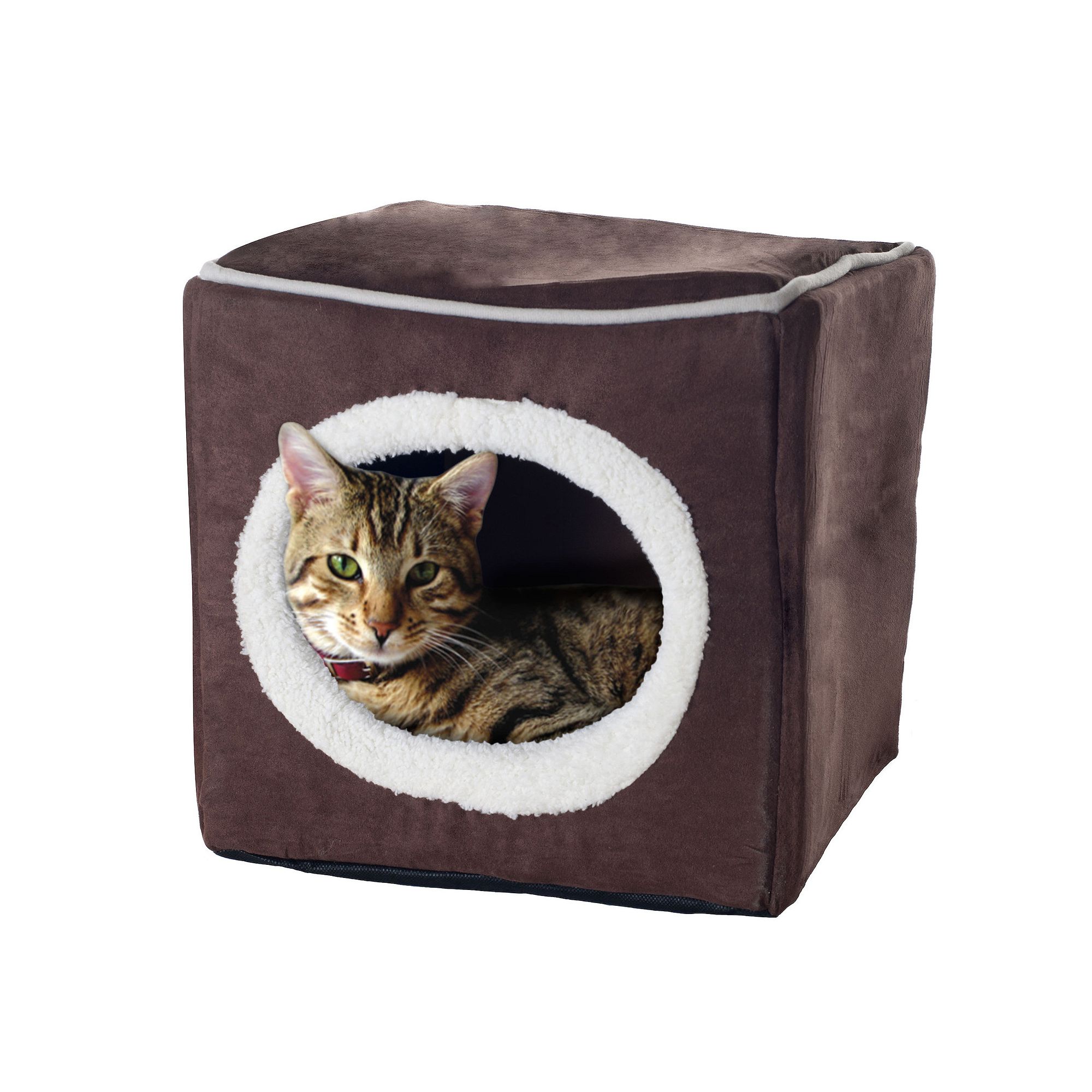 PetMaker Pet Pal Cozy Cave Enclosed Cube Cat Bed, Dark Brown