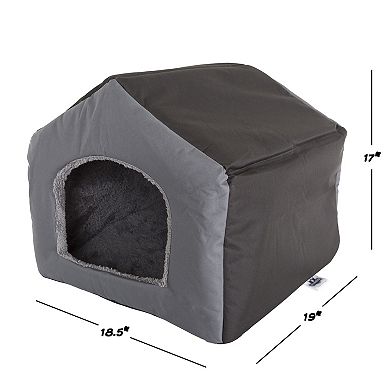 PetMaker Enclosed Cottage House Pet Bed with Removable Sherpa Pad for Dogs and Cats