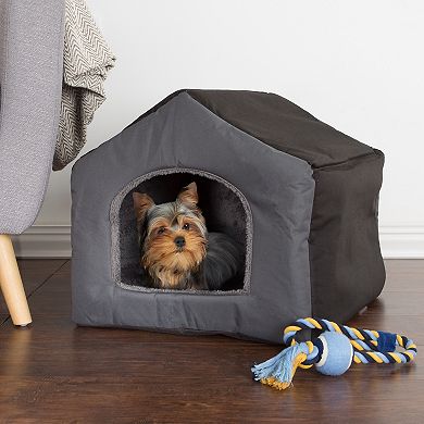 PetMaker Enclosed Cottage House Pet Bed with Removable Sherpa Pad for Dogs and Cats