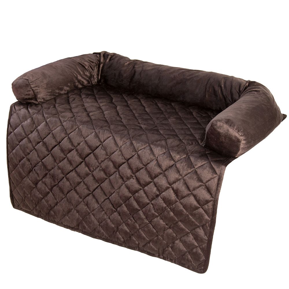 PetMaker 38" x 36" Brown Water-Resistant Pet Couch Cover Bed with Memory Foam Bolster for Dogs and Cats