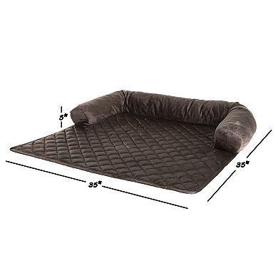 PetMaker 38" x 36" Brown Water-Resistant Pet Couch Cover Bed with Memory Foam Bolster for Dogs and Cats