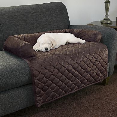 PetMaker 38" x 36" Brown Water-Resistant Pet Couch Cover Bed with Memory Foam Bolster for Dogs and Cats