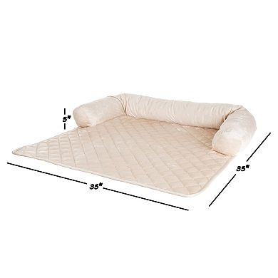 PetMaker 38" x 36" Beige Water-Resistant Pet Couch Cover Bed with Memory Foam Bolster for Dogs and Cats