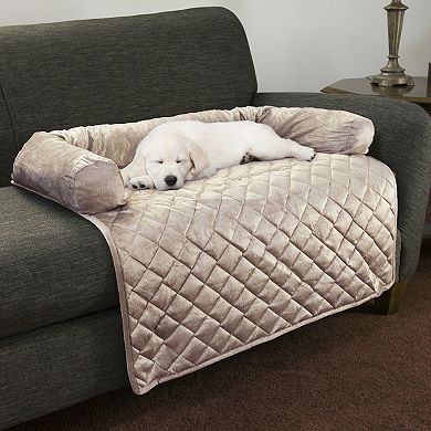 PetMaker 38" x 36" Beige Water-Resistant Pet Couch Cover Bed with Memory Foam Bolster for Dogs and Cats
