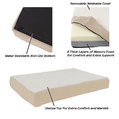 PetMaker Pet Pal Orthopedic Sherpa Top Pet Bed with Memory Foam and Removable Cover