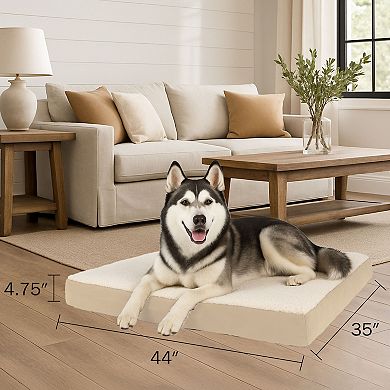 PetMaker Pet Pal Orthopedic Sherpa Top Pet Bed with Memory Foam and Removable Cover