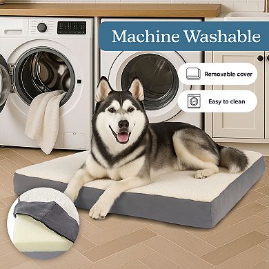 PetMaker Orthopedic Sherpa Top Pet Bed with Memory Foam and Removable Cover