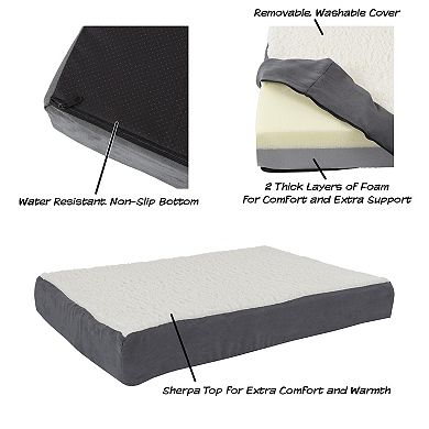 PetMaker Orthopedic Sherpa Top Pet Bed with Memory Foam and Removable Cover