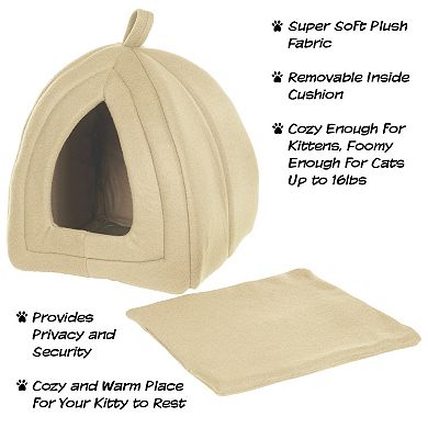 PetMaker Pet Pal Beige Igloo Cat Pet Bed with Removable Cushion