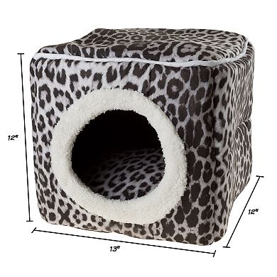 PetMaker Pet Pal Cave Cat Leopard Print Pet Bed with Removable Cushion Pad