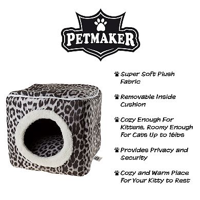 PetMaker Pet Pal Cave Cat Leopard Print Pet Bed with Removable Cushion Pad