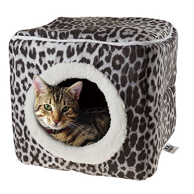 PetMaker Pet Pal Cave Cat Leopard Print Pet Bed with Removable Cushion Pad