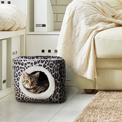 PetMaker Pet Pal Cave Cat Leopard Print Pet Bed with Removable Cushion Pad